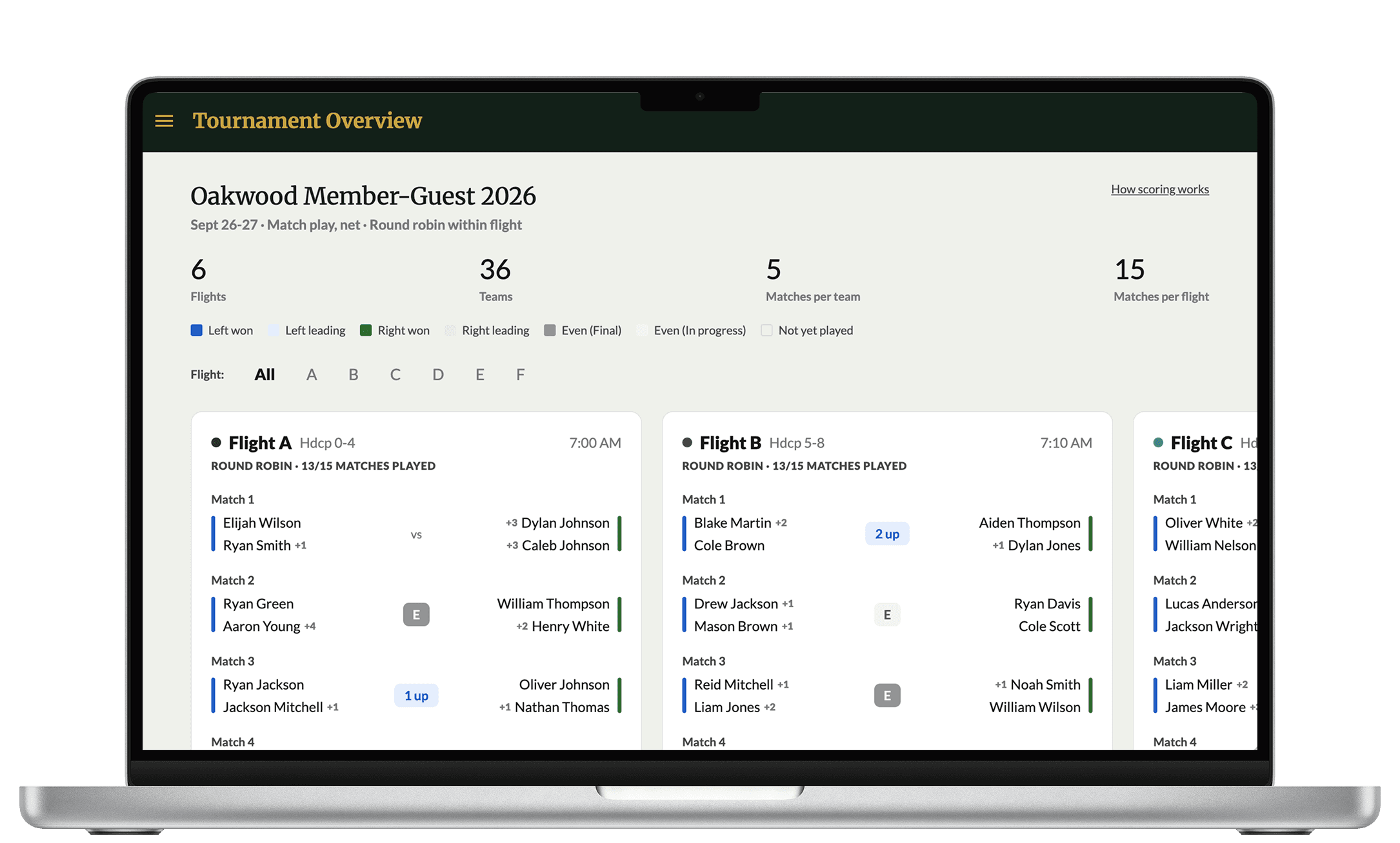 Tournament overview on desktop